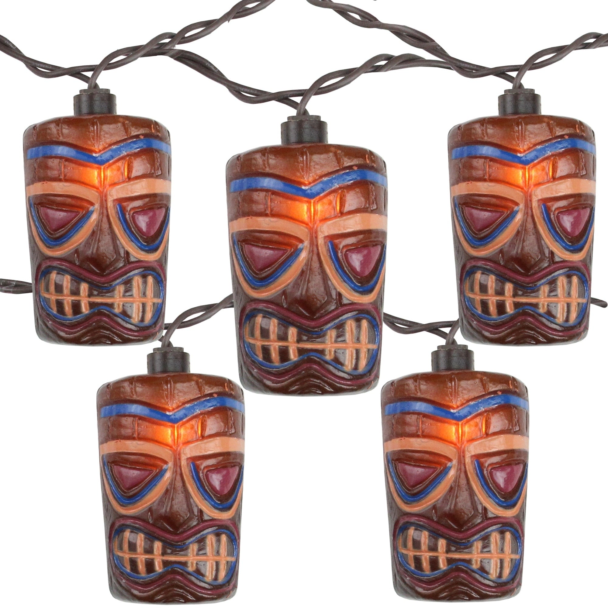 Set Of 10 Tropical Paradise Brown Tiki Garden Patio Lights Brown Wire