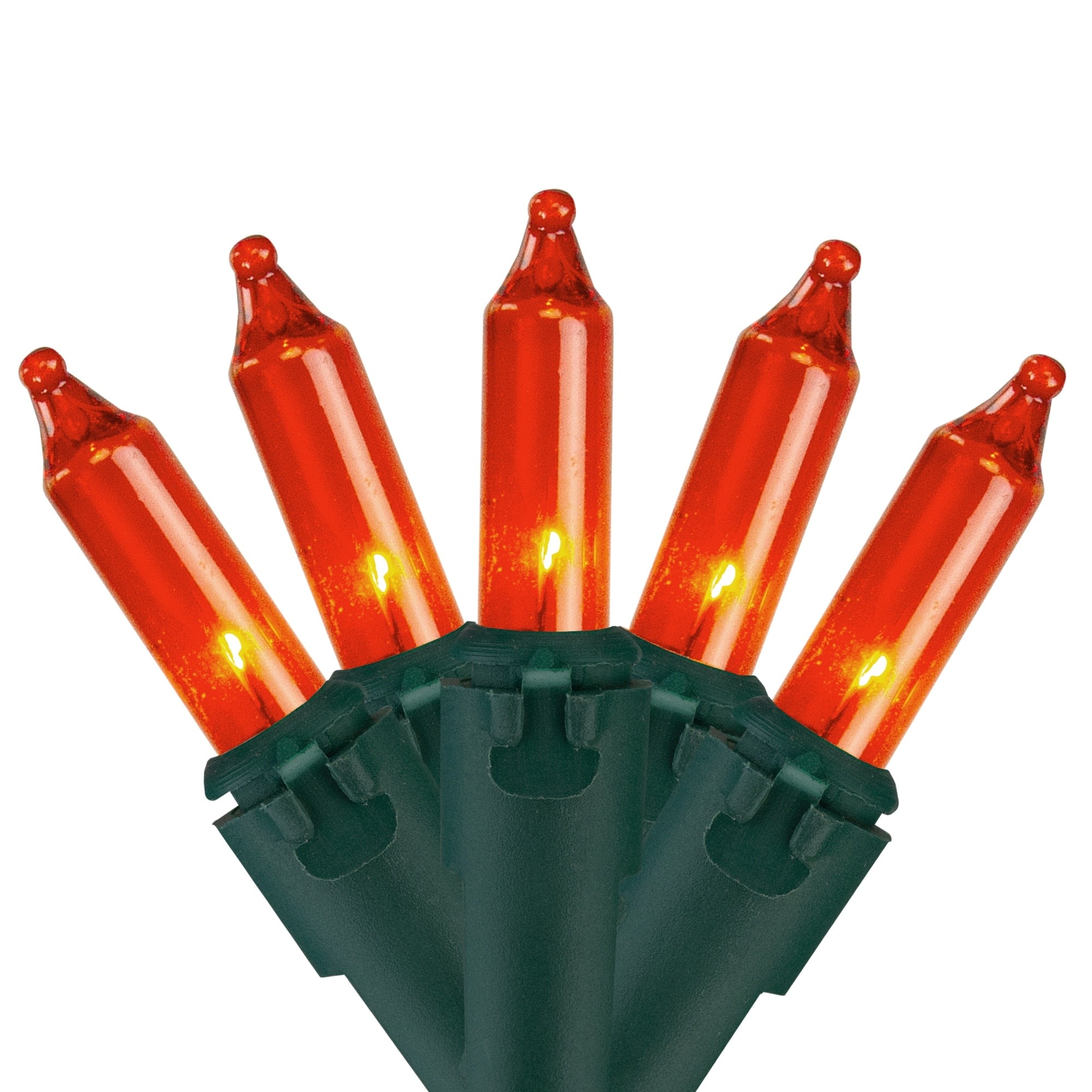 Set Of 100 Orange Mini Incandescent Christmas Lights 2.5 Spacing Green Wire
