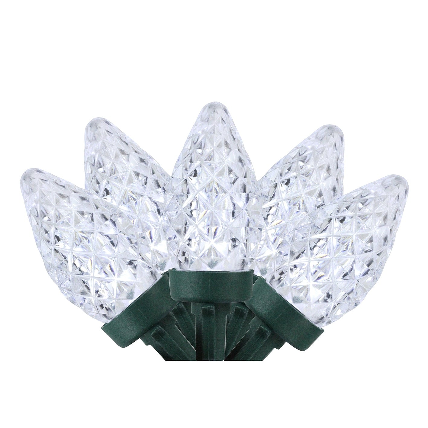 Set Of 100 Pure White Faceted Led C7 Christmas Lights Green Wire