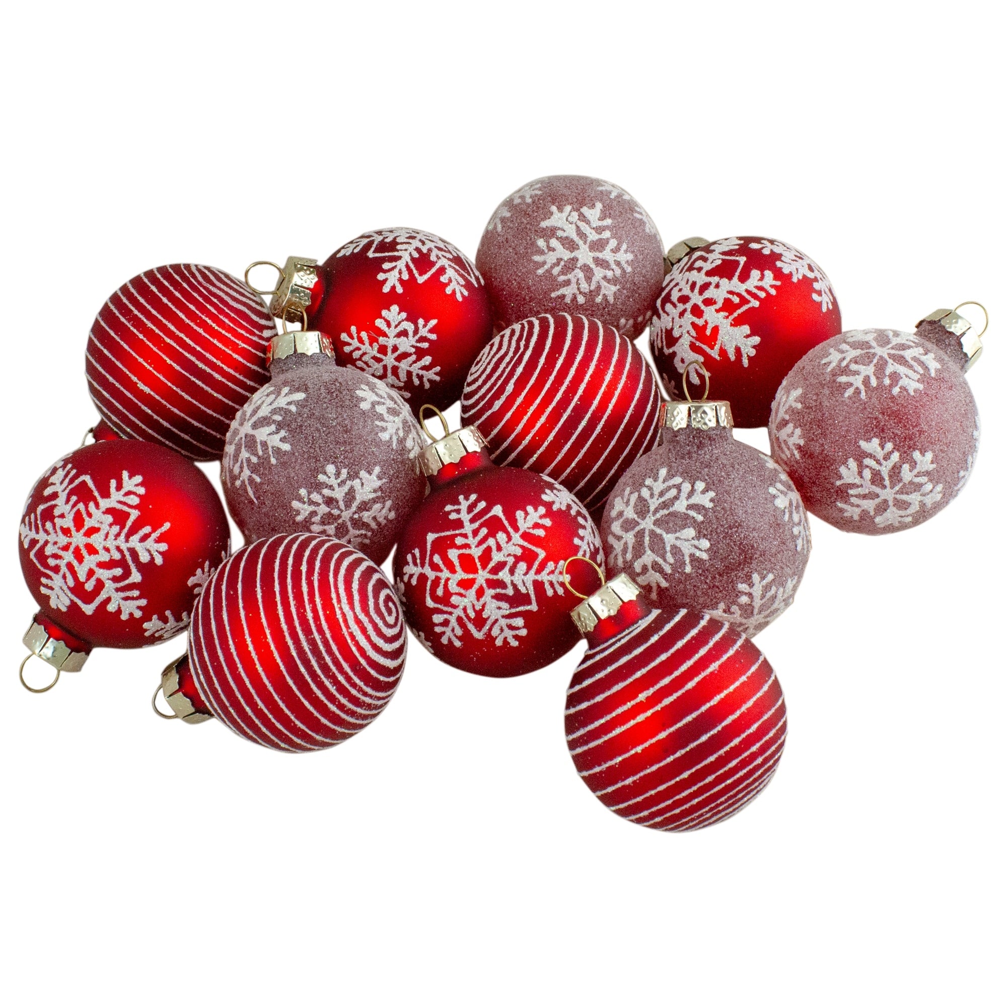 Set Of 12 Red Glass Christmas Ornaments 1.75 Inch 45Mm