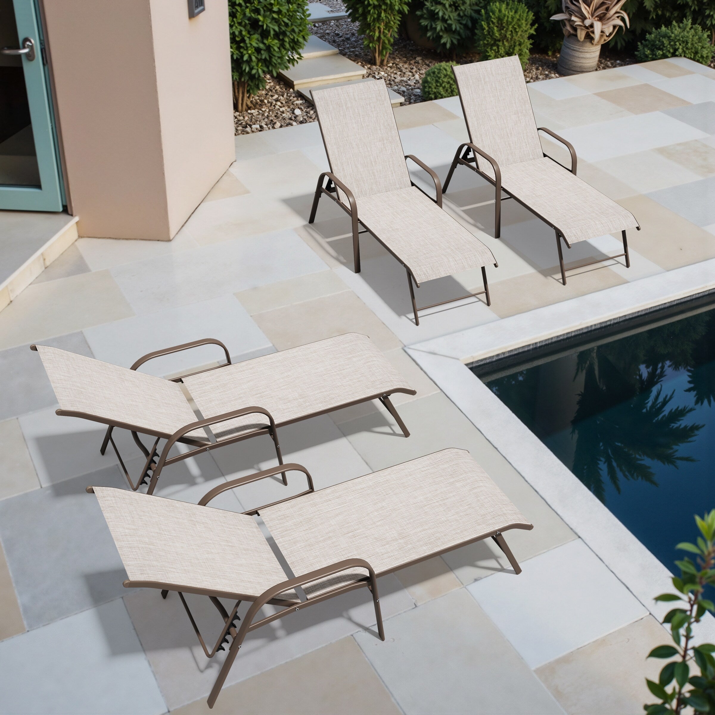 Outdoor Adjustable Quilted Chaise Lounge Chair With Wheels 75.98 24.21 12.99 Inches