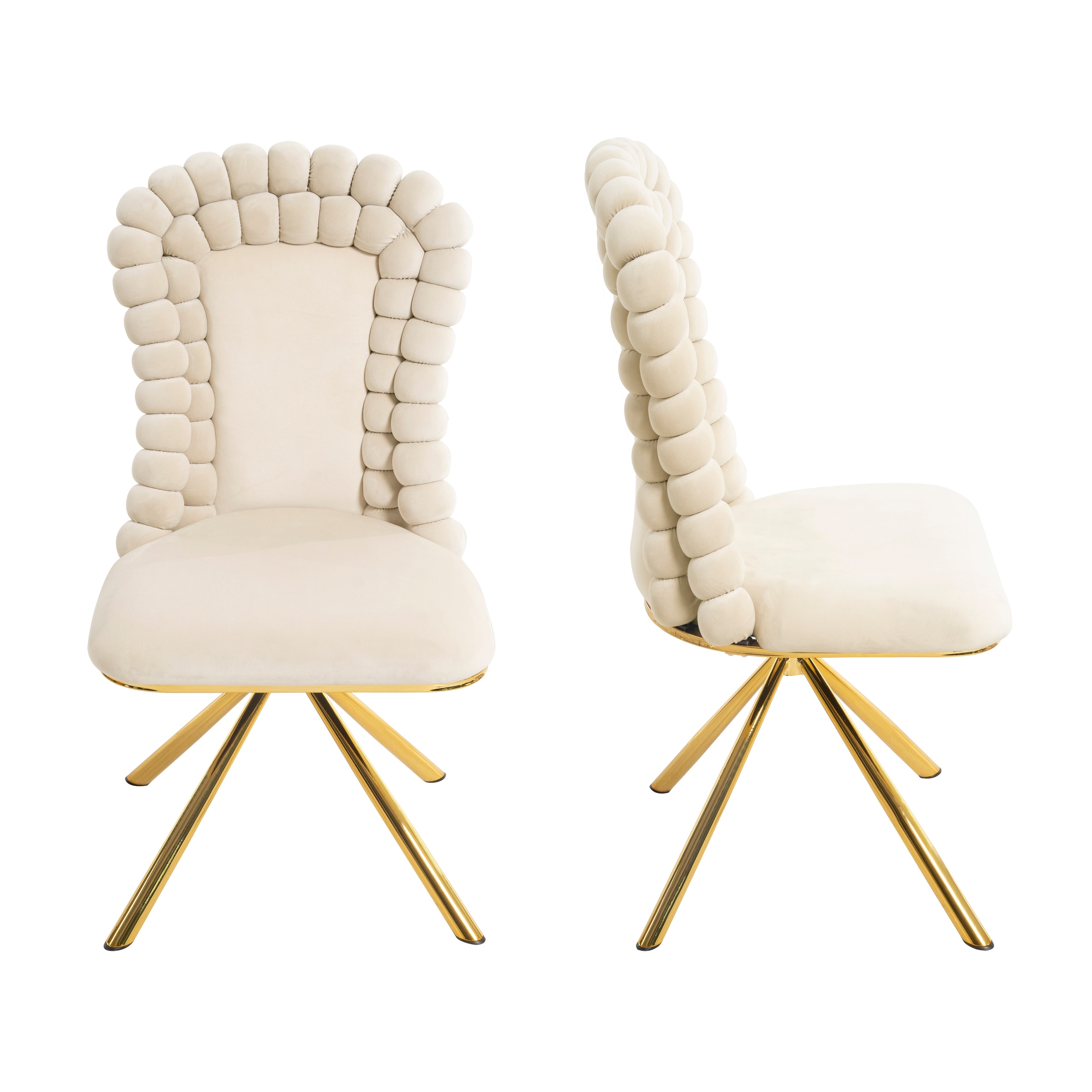Set Of 2 Accent Chair Dining Chair Velvet Side Chair Beige Reception Chair Dressing Chair Padded Chair