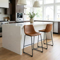 Set Of 2 Adan Iron Frame Vintage Cappuccino Faux Leather Counter Stool