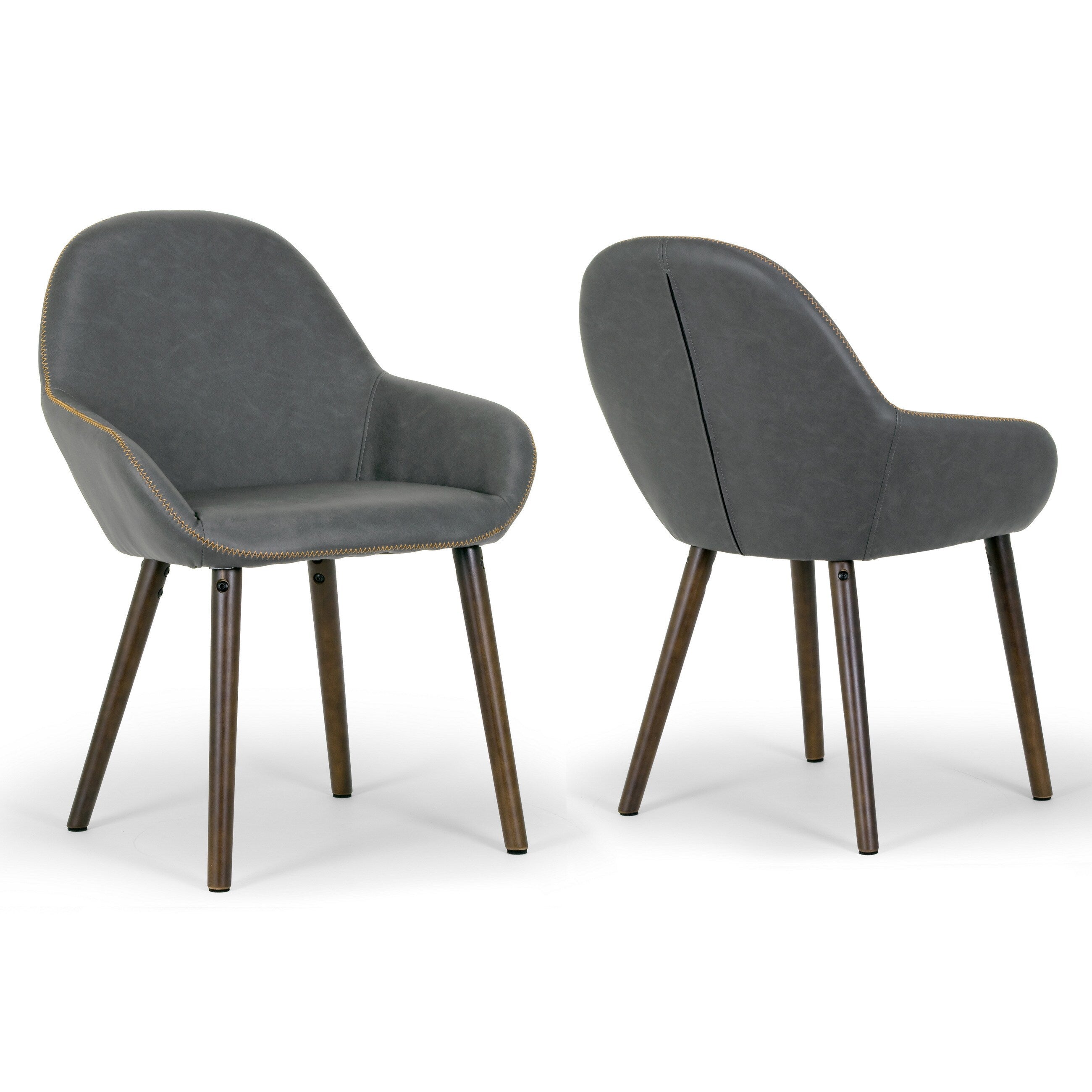 Alan Vintage Grey Faux Leather Contrast Stitch Arm Chair Set Of 2