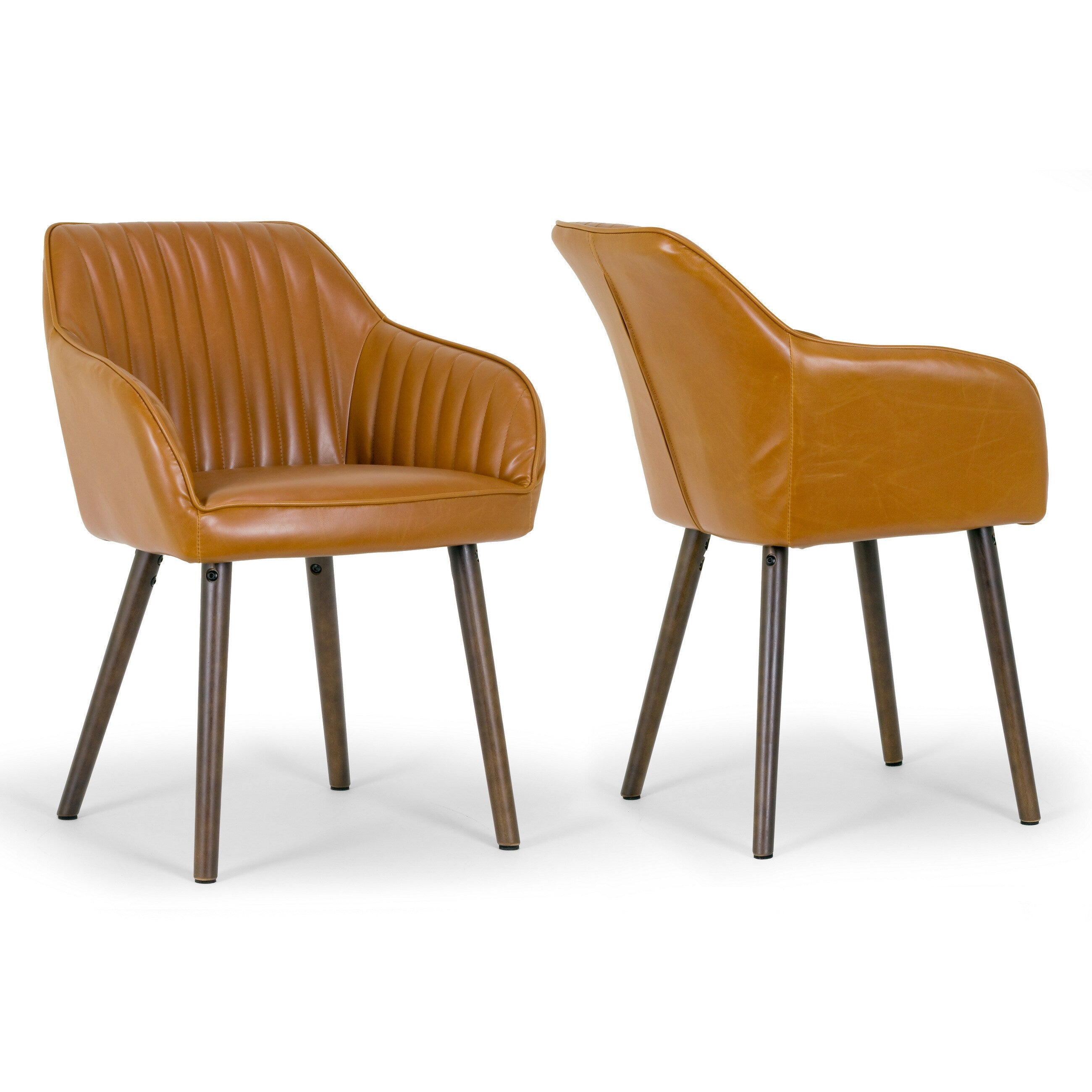 Alaura Caramel Brown Faux Leather Arm Chair With Beech Legs Set Of 2