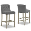 Set Of 2 Aled Grey Fabric Bar Stool With Side Wings And Tufted Buttons
