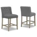 Set Of 2 Aled Grey Fabric Counter Stool With Wings And Tufted Buttons