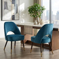 Amber Blue Velvet Beech Modern Dining Chairs Set Of 2