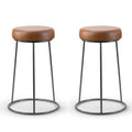 Amie Cappuccino Brown Faux Leather Backless Counter Stool With Gunmetal Grey Frame Set Of 2