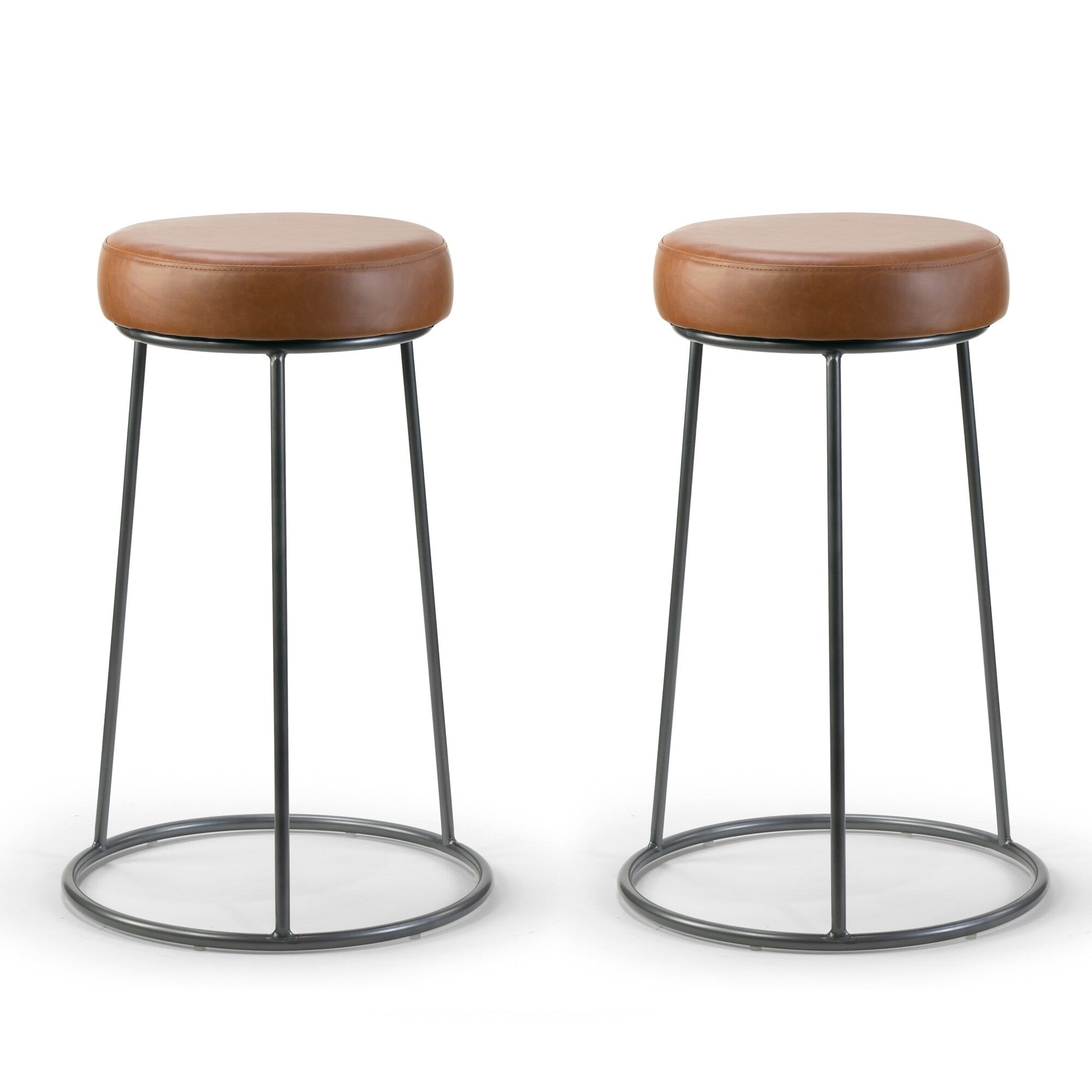 Amie Cappuccino Brown Faux Leather Backless Counter Stool With Gunmetal Grey Frame Set Of 2