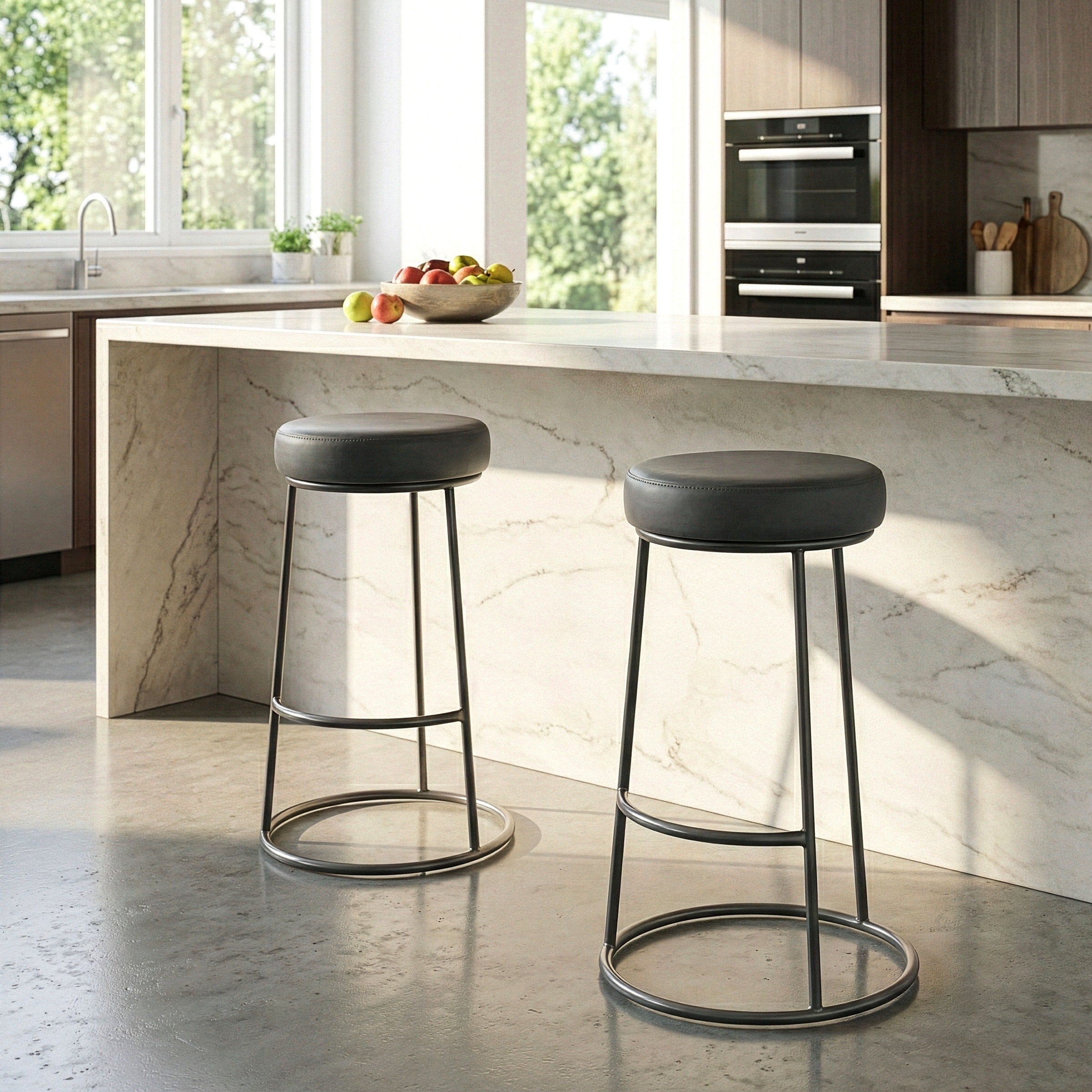 Set Of 2 Amie Grey Backless Bar Stool With Gunmetal Grey Frame