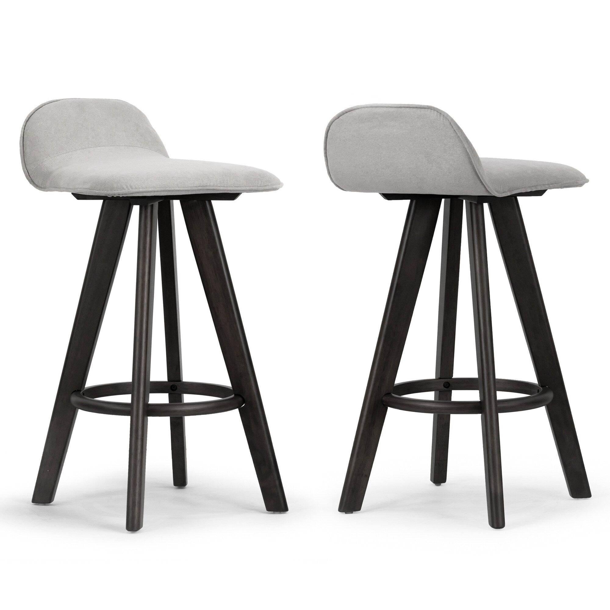Set Of 2 Asta Black Rubberwood Barstool With Low Back Fabric Seat