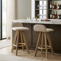 Set Of 2 Asta Dark Washed Wood Bar Stool With Low Back Fabric Seat