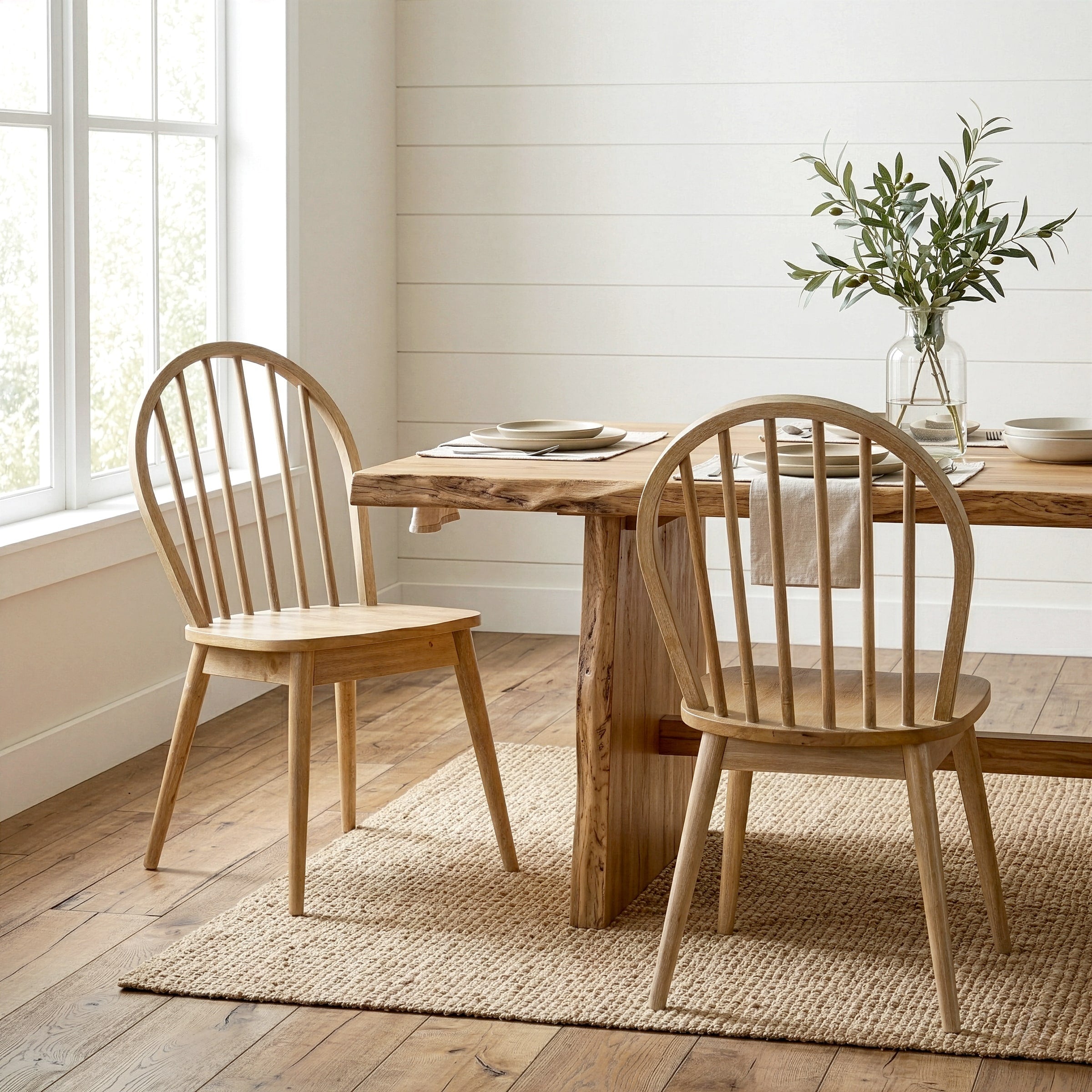 Set Of 2 Astra Washed Solid Wood Chair With Windsor Back