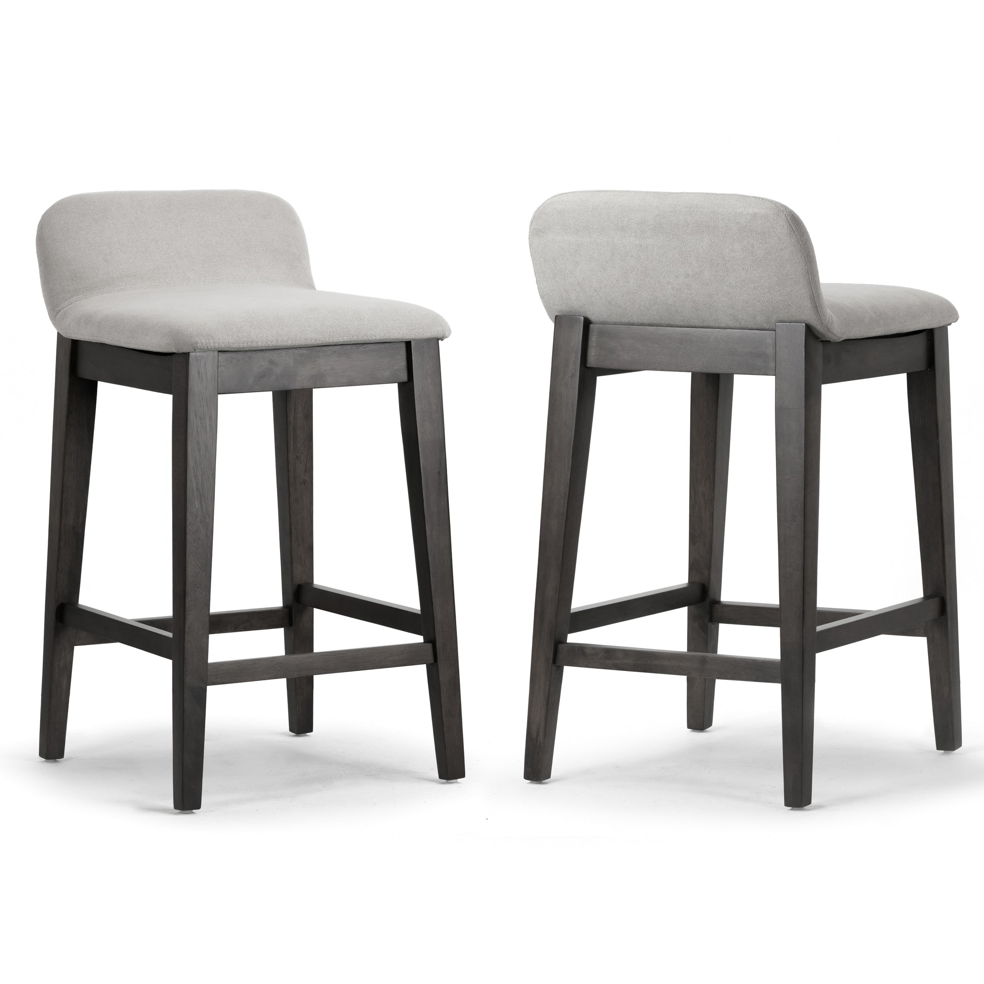Set Of 2 Atia Black Rubberwood Barstool With Low Back Fabric Seat