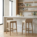 Set Of 2 Atia White Washed Wood Bar Height Bar Stool With Low Back Fabric Seat