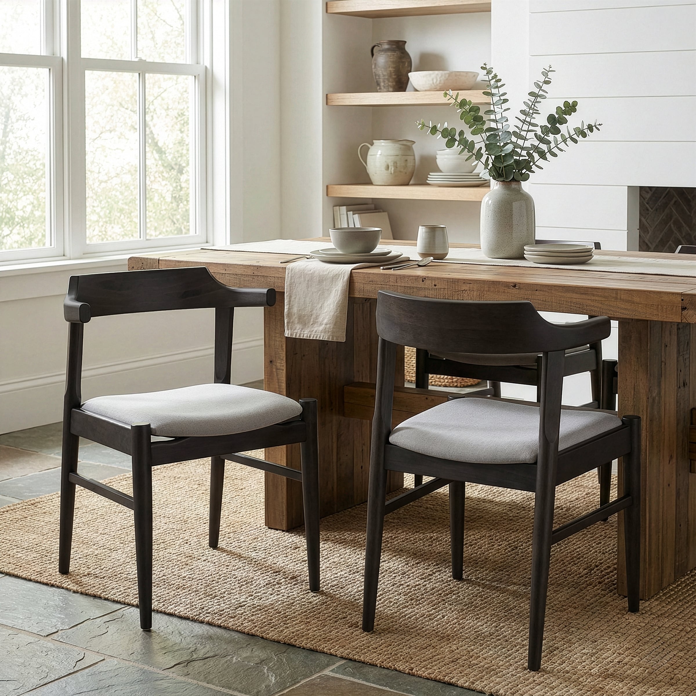 Set Of 2 Atlas Retro Modern Black Wood Chair With Curved Back