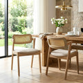 Set Of 2 Azula Beige Fabric Dining Chair With Rattan Back And Washed Wood Legs