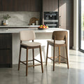 Set Of 2 Azura Beige Fabric Counter Stool With Walnut Wood Legs