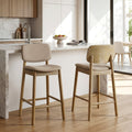 Set Of 2 Azura Beige Fabric Counter Stool With Washed Wood Legs