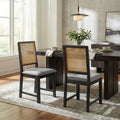 Set Of 2 Baines Gray Fabric Dining Chair With High Rattan Back And Black Wood Legs