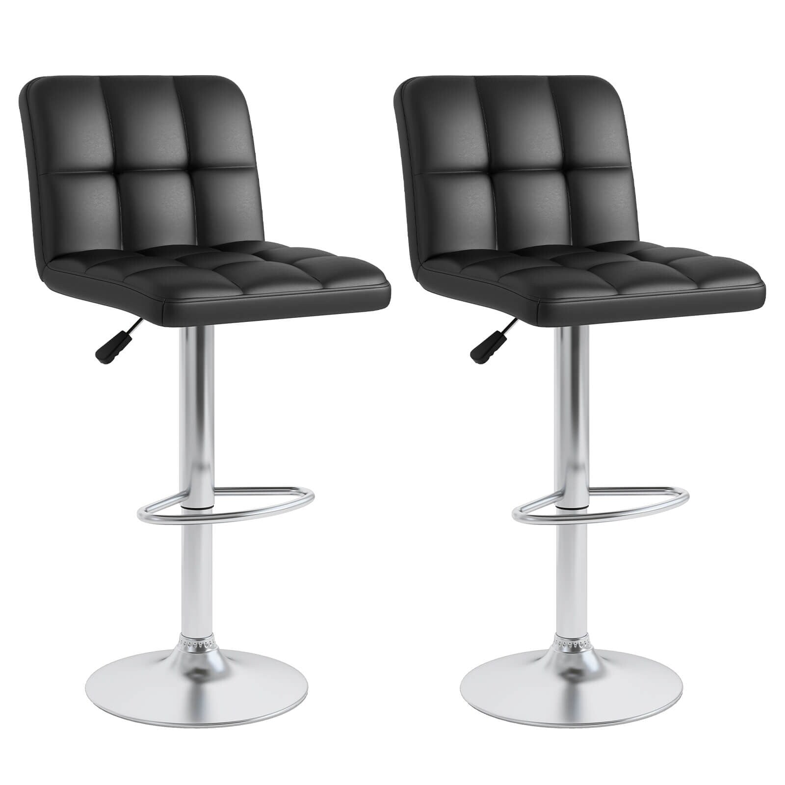 Set Of 2 Bar Stools Pu Leather Adjustable Barstool Swivel Pub Chairs Black