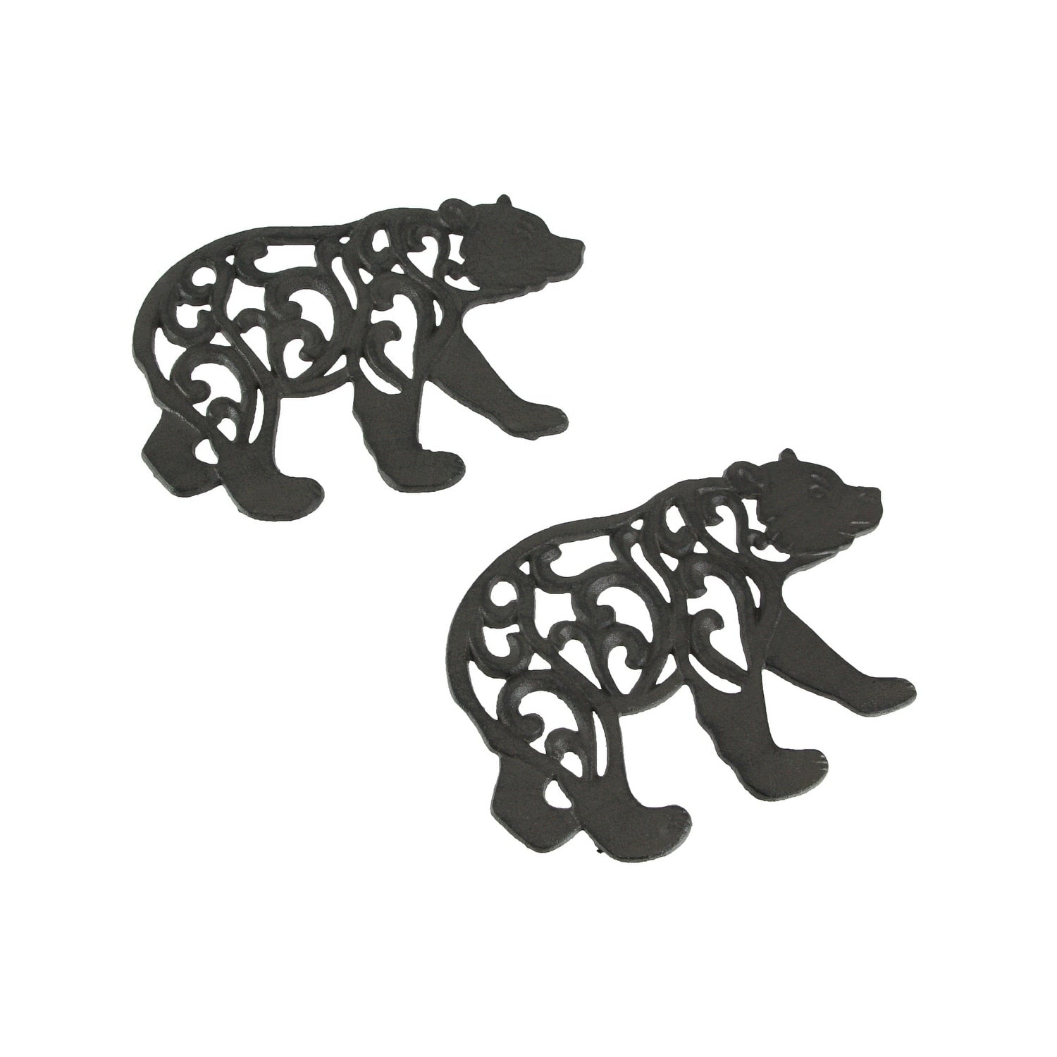 Set Of 2 Black Enamel Cast Iron Bear Kitchen Trivets Lodge Decor 0.5 X 9 X 6 Inches