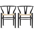 2Xhome Set Of 2 Black Modern Wood Dining Chair With Back Arm Armchair Hemp Seat For Home Restaurant Office