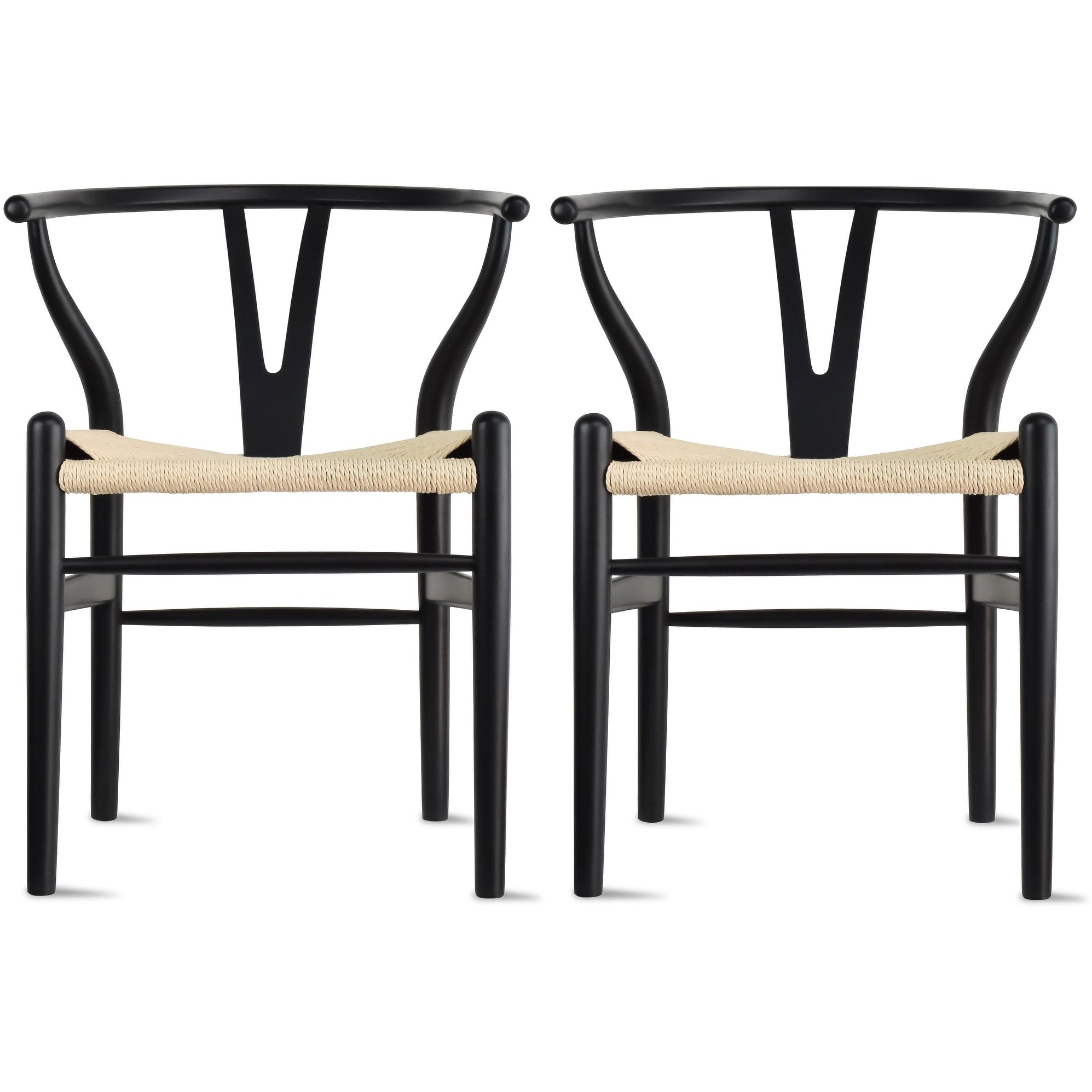 2Xhome Set Of 2 Black Modern Wood Dining Chair With Back Arm Armchair Hemp Seat For Home Restaurant Office