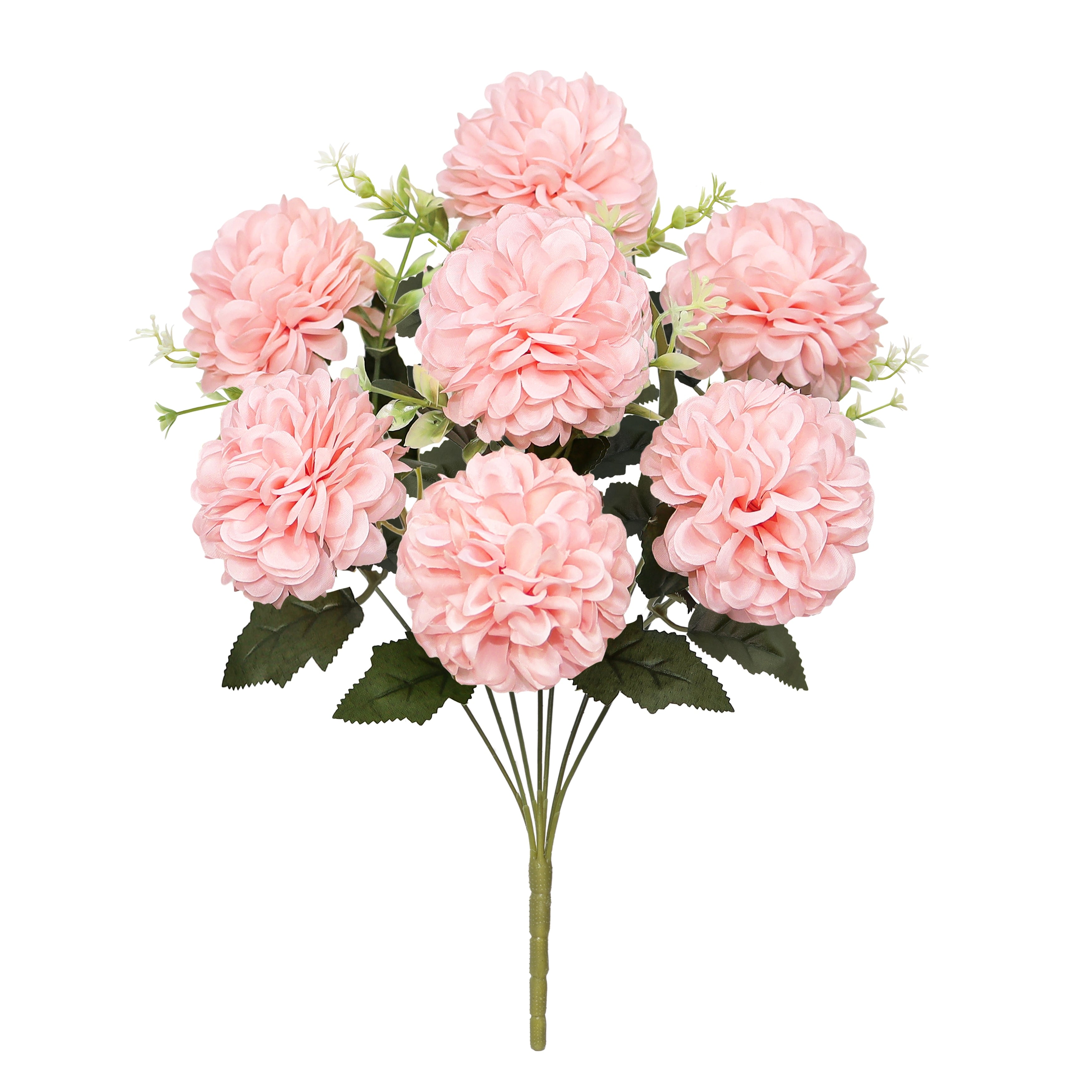 Set Of 2 Blush Pink Artificial Ball Mum Pom Pom Flower Stem Bush Bouquet 16In 16 L X 9 W X 9 Dp