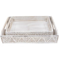 Set Of 2 Brushed White Chevron Pattern Display Trays 18