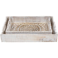 Set Of 2 Brushed White Mandala Display Trays With Handles 18