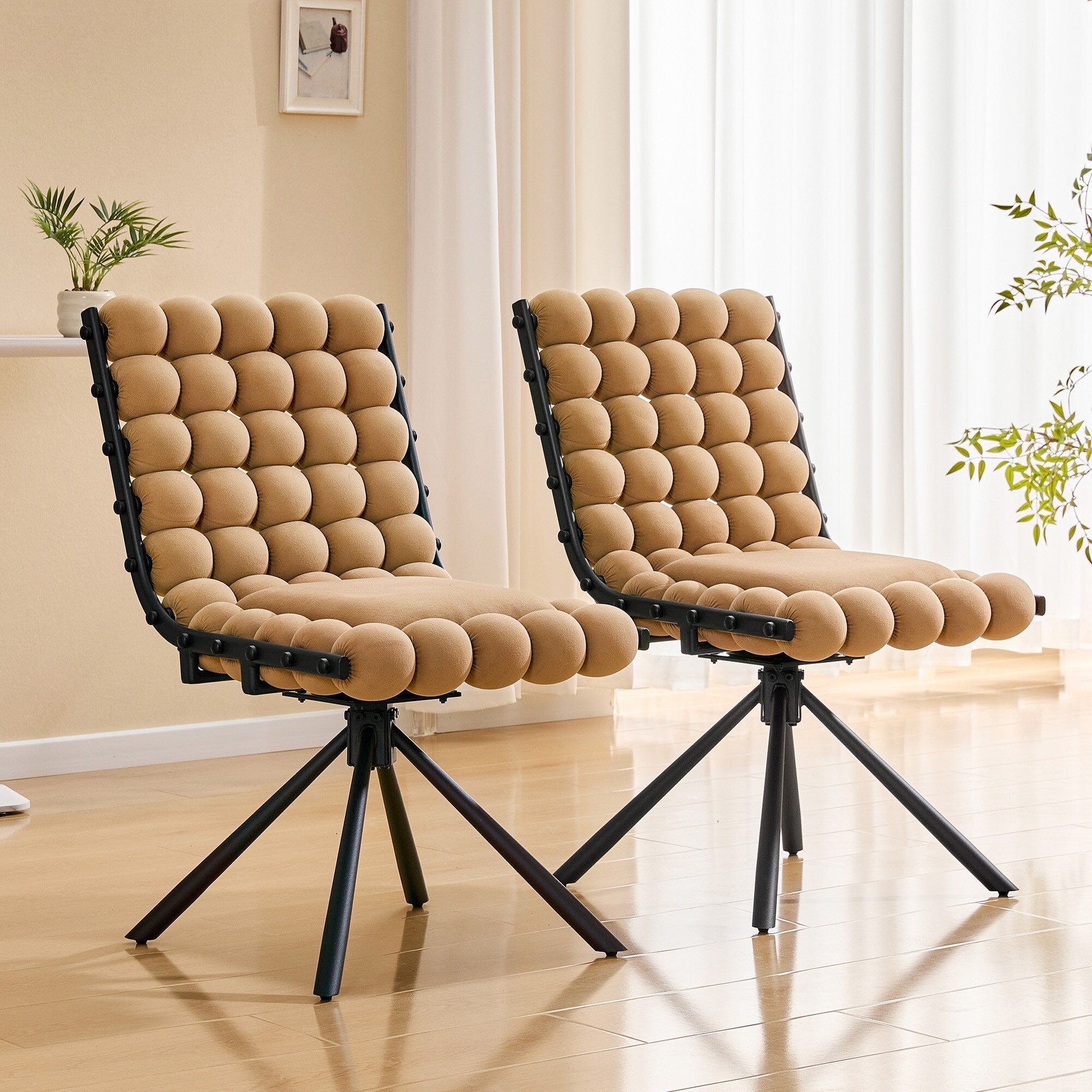 Set Of 2 Bubble Chair Velvet Dining Chairs With Black Legs Modern Tufted Accent Chairs For Dining Room Kitchen