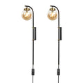 Set Of 2 Bulbs Required Light Black Plug In Swing Arm Wall Lamps With Globe Shade And 72 In Cord For Living Room 5.9