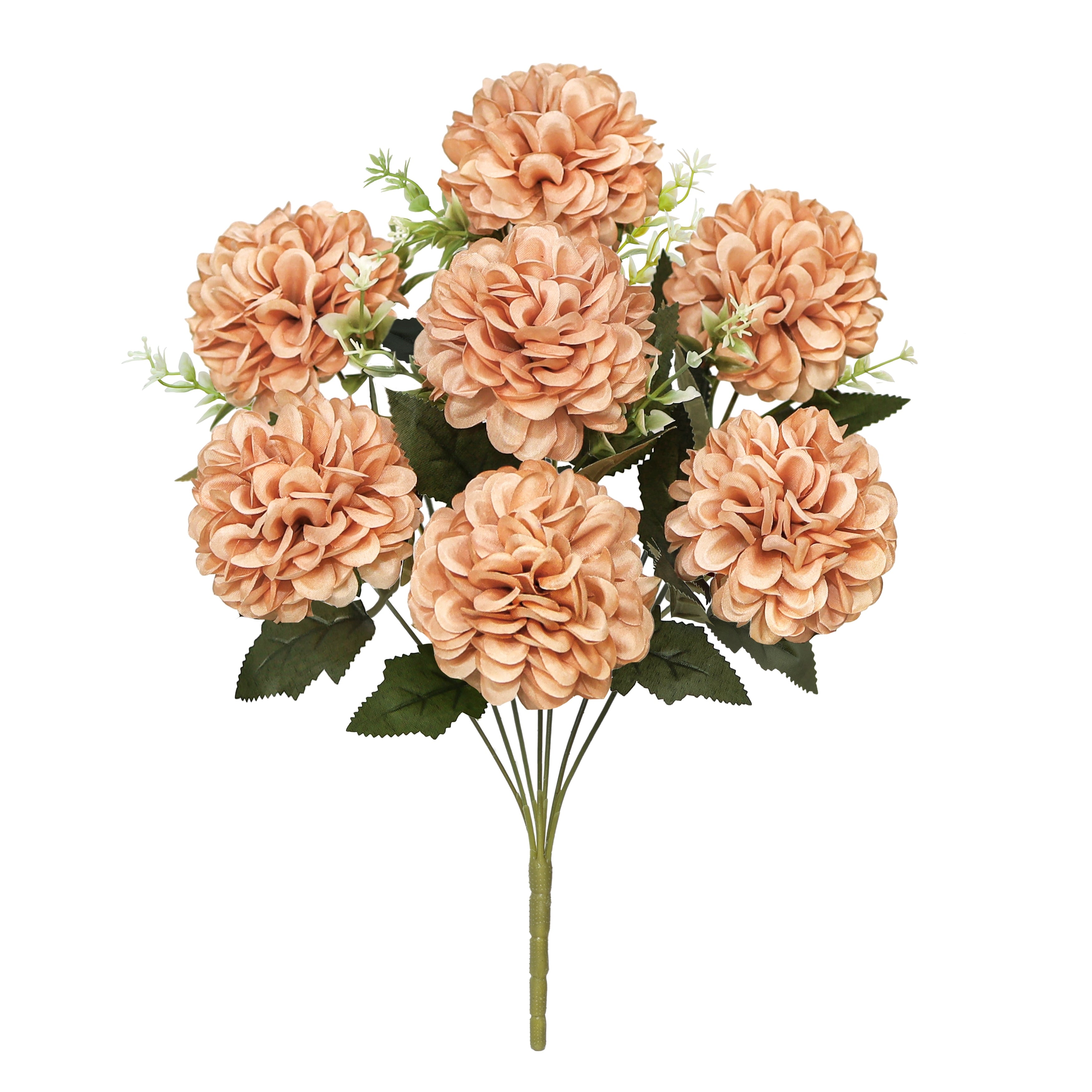Set Of 2 Cafe Artificial Ball Mum Pom Pom Flower Stem Bush Bouquet 16In 16 L X 9 W X 9 Dp