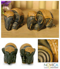 Set Of 2 Celadon Ceramic Emerald Elephant Sculptures Thailand