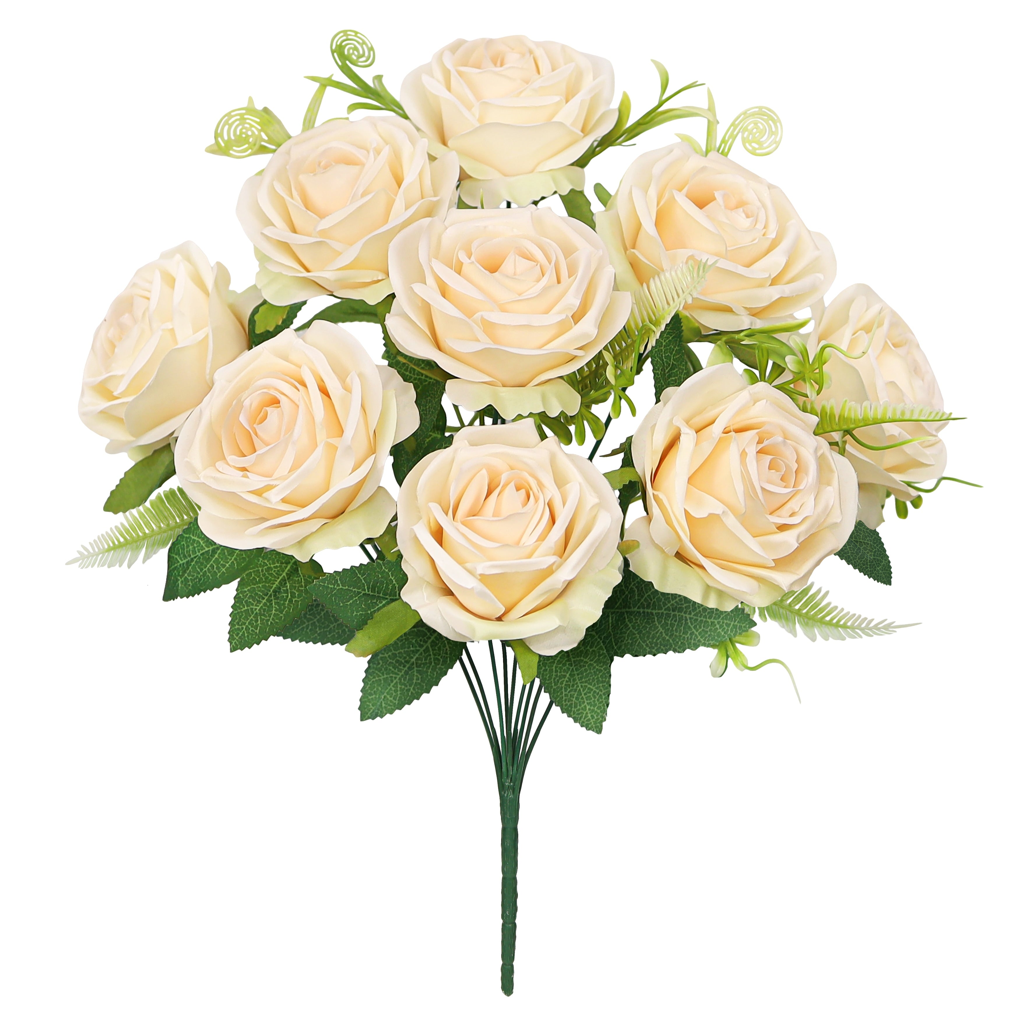 Set Of 2 Champagne Peach Artificial Royal Rose Flower Stem Bush Bouquet 17In 17 L X 11 W X 11 Dp