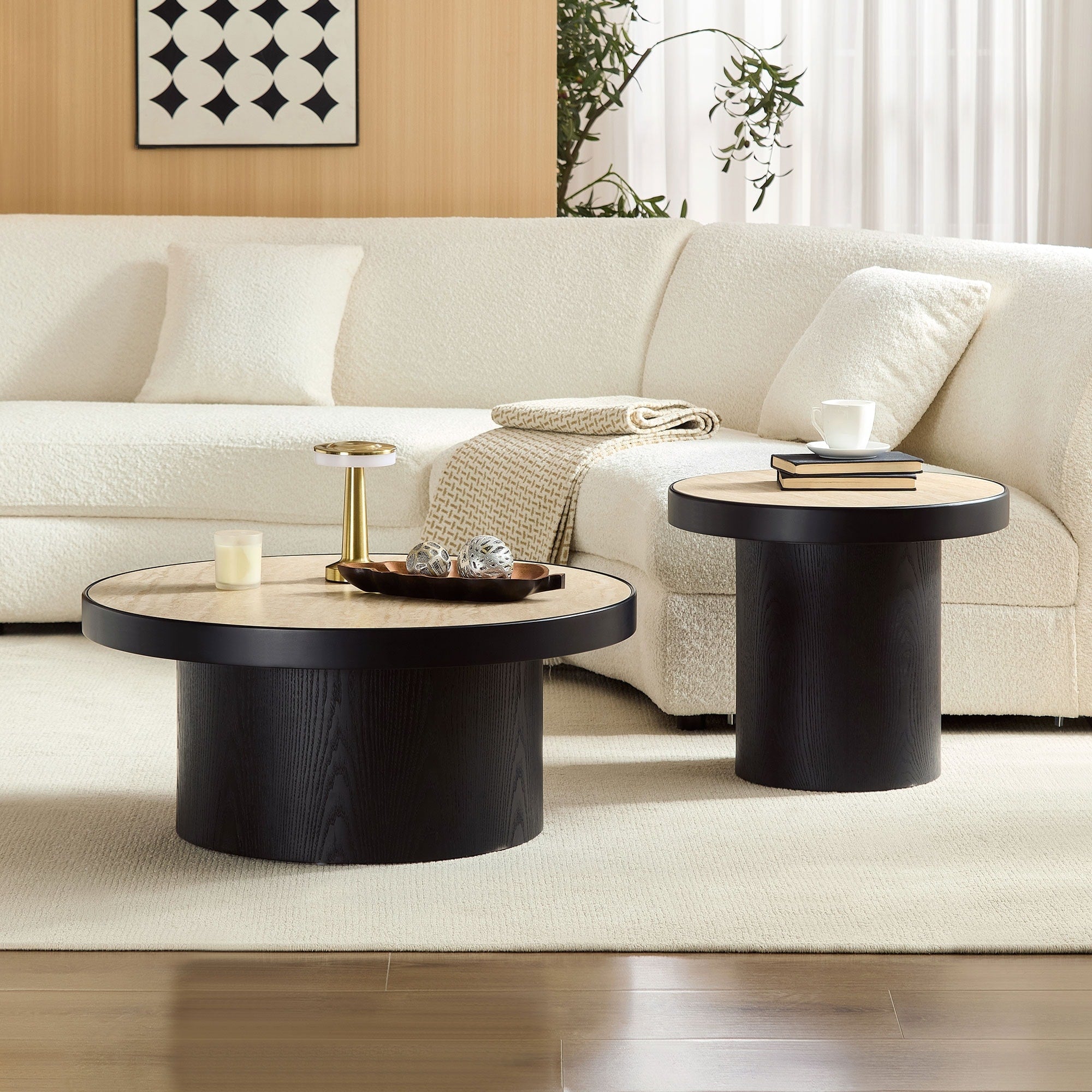 Set Of 2 Coffee Table Round Center Table Tea Table Side Table Sofa Table Accent Table For Living Room