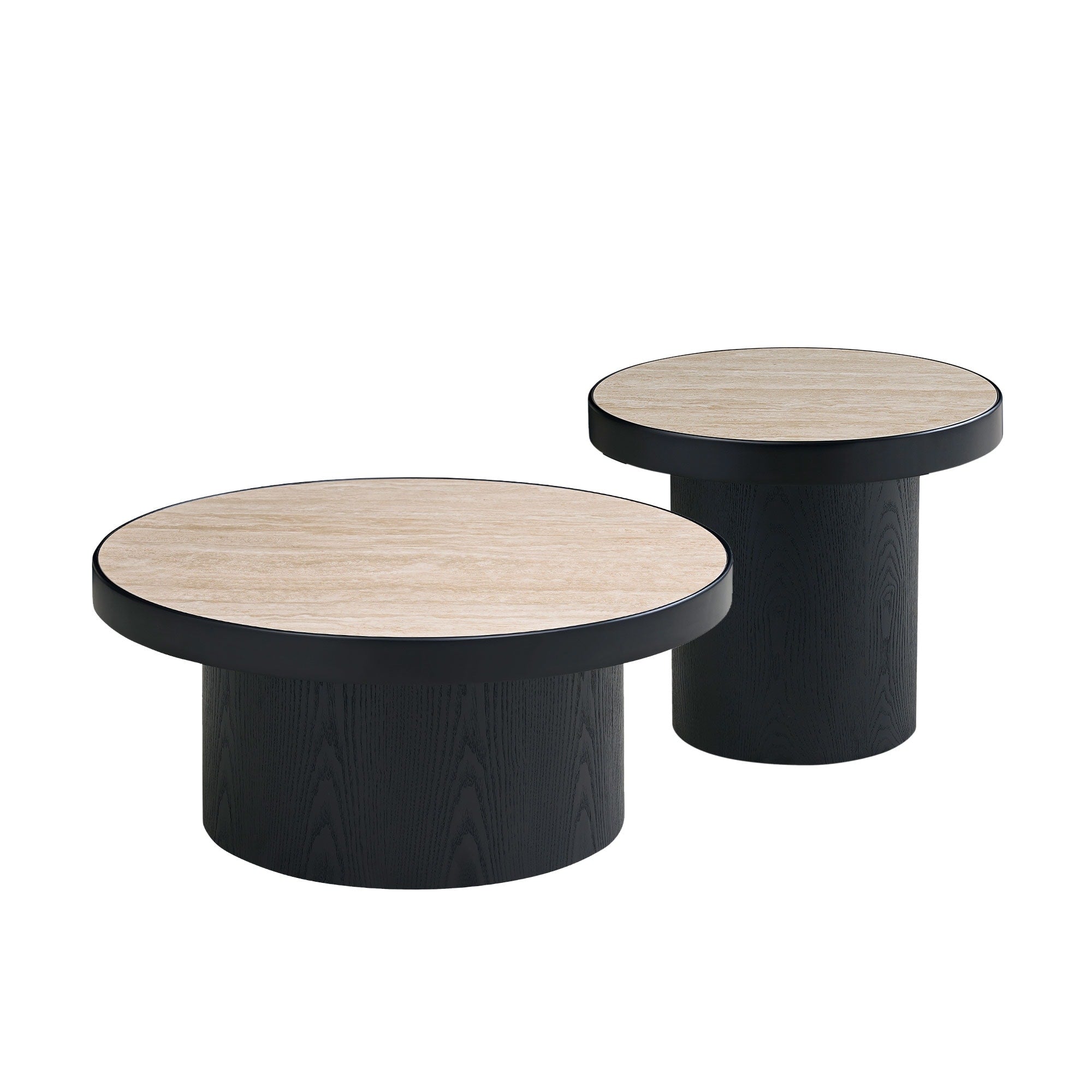 Set Of 2 Coffee Table Mdf Round Coffee Table Sintered Stone Tabletop For Living Room