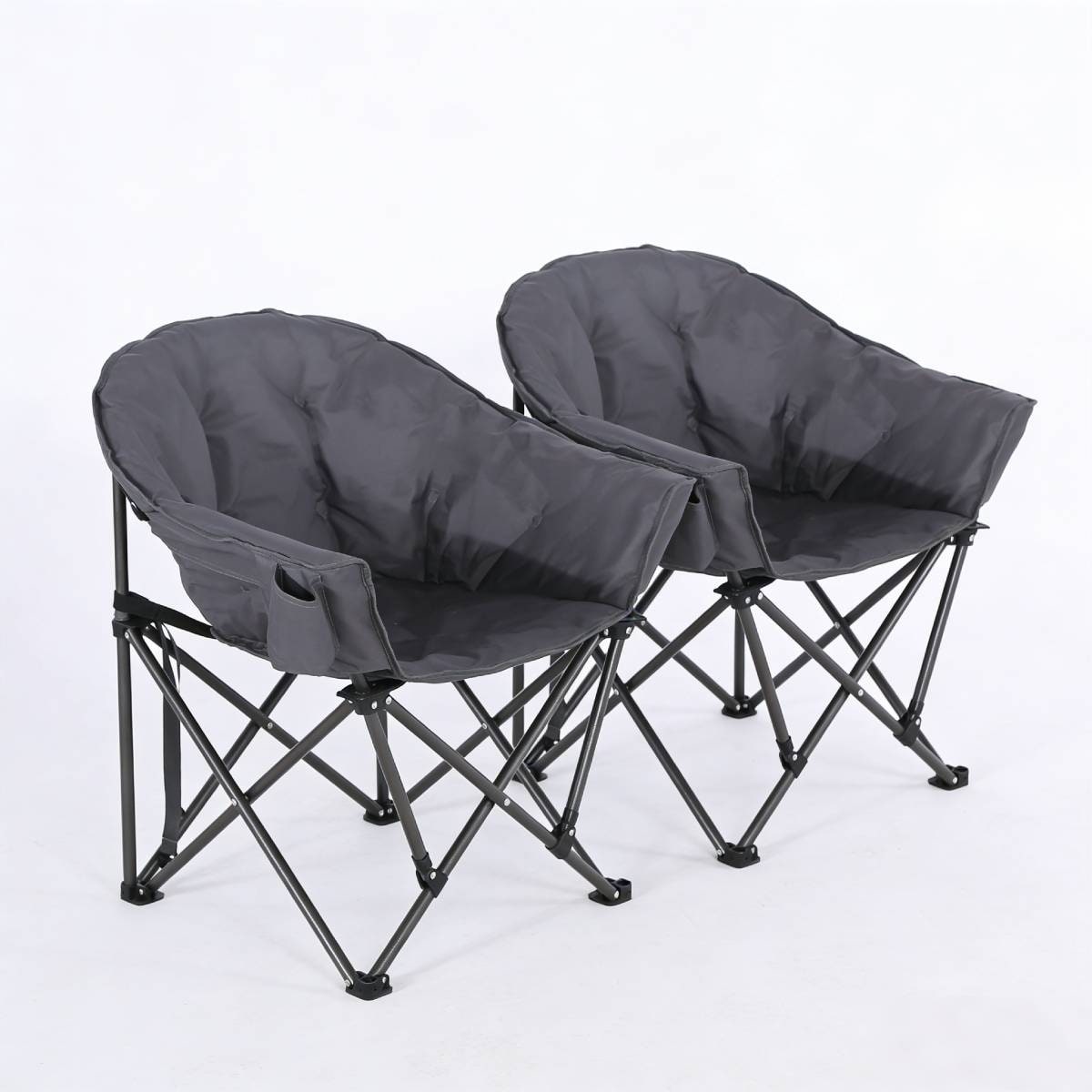 Set Of 2 Comfy Camping Chairs Outdoor Folding Chair With Side Pocket Gray