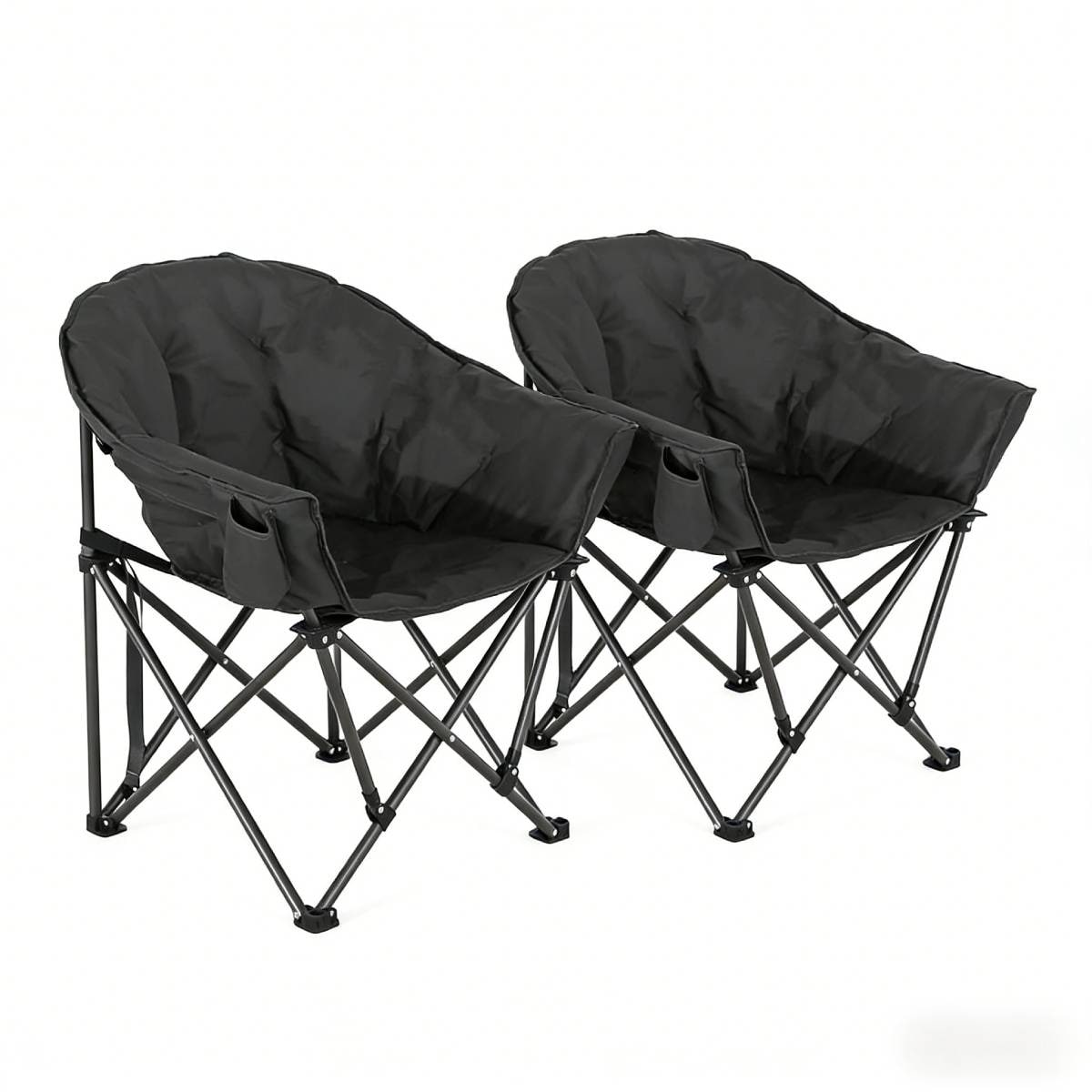 Set Of 2 Comfy Camping Chairs Outdoor Folding Chair With Side Pocket