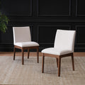 Set Of 2 Contemporary Dining Chairs Upholstered Seat And Backrest Rubberwood Legs Walnut Light Beige