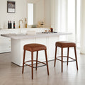 Set Of 2 Counter Height Backless Brown Faux Leather Bar Stool Comfortable Padded Seat With Sturdy Metal Legs