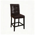 Set Of 2 Counter Height Dining Chairs Upholstered Faux Leather Tufted High Back Solid Wood Frame 24 Seat Height