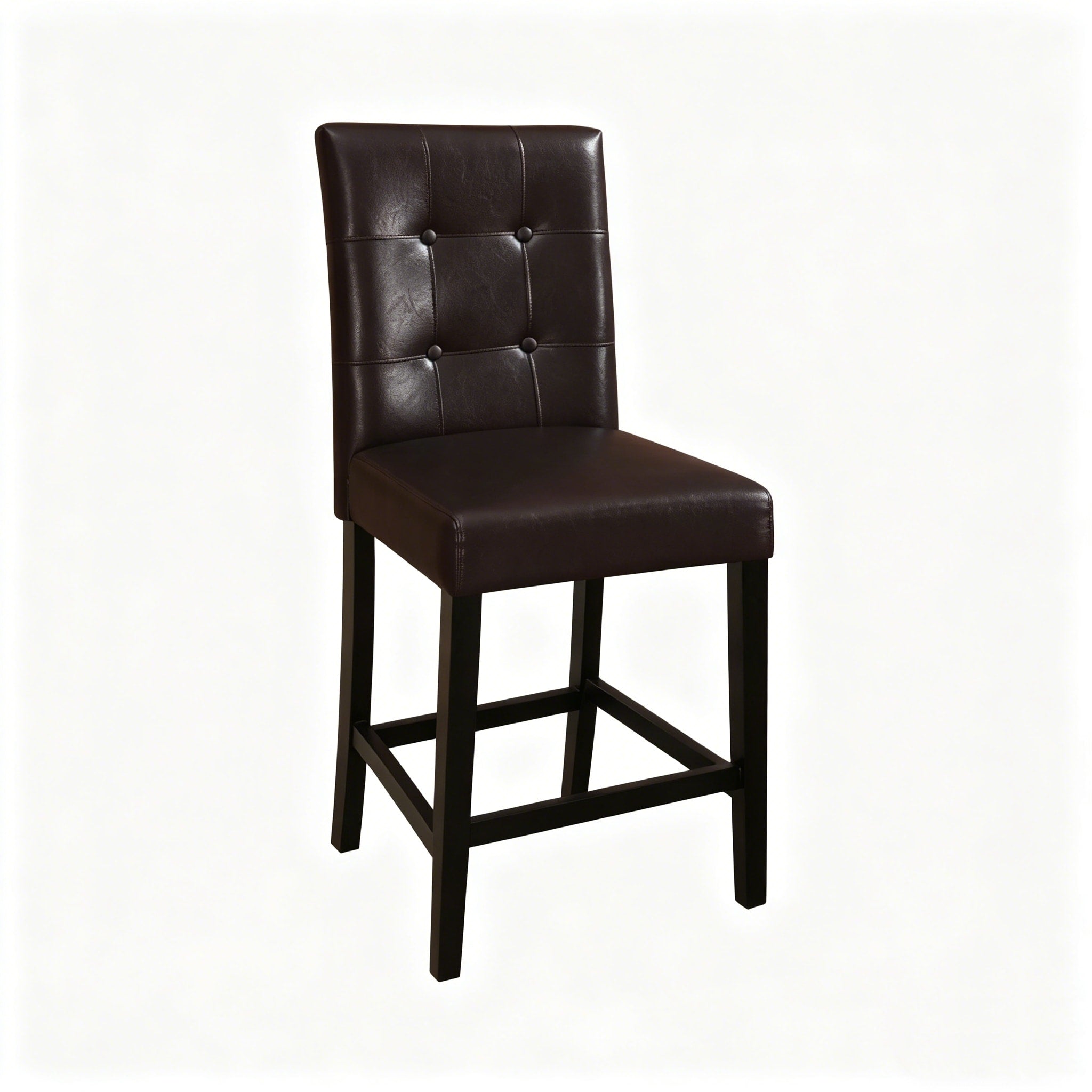 Set Of 2 Counter Height Dining Chairs Upholstered Faux Leather Tufted High Back Solid Wood Frame 24 Seat Height