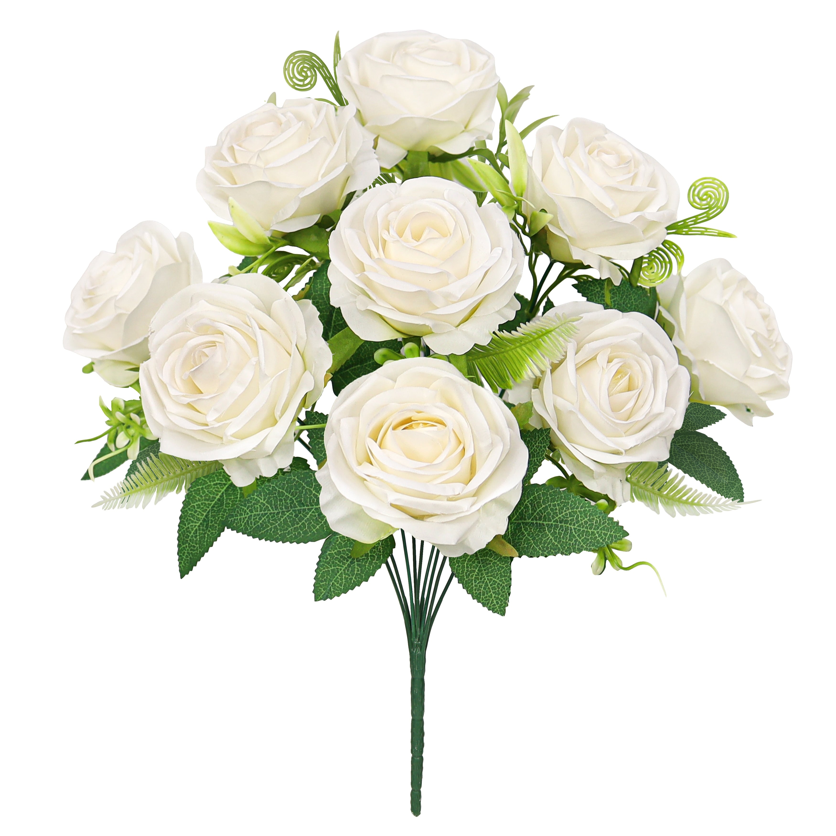 Set Of 2 Cream Artificial Royal Rose Flower Stem Bush Bouquet 17In 17 L X 11 W X 11 Dp