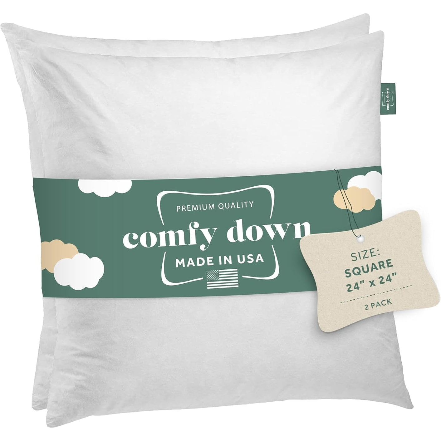 Comfydown Set Of 2 95 5 Down Feathers Square Pillow Insert Made In Usa