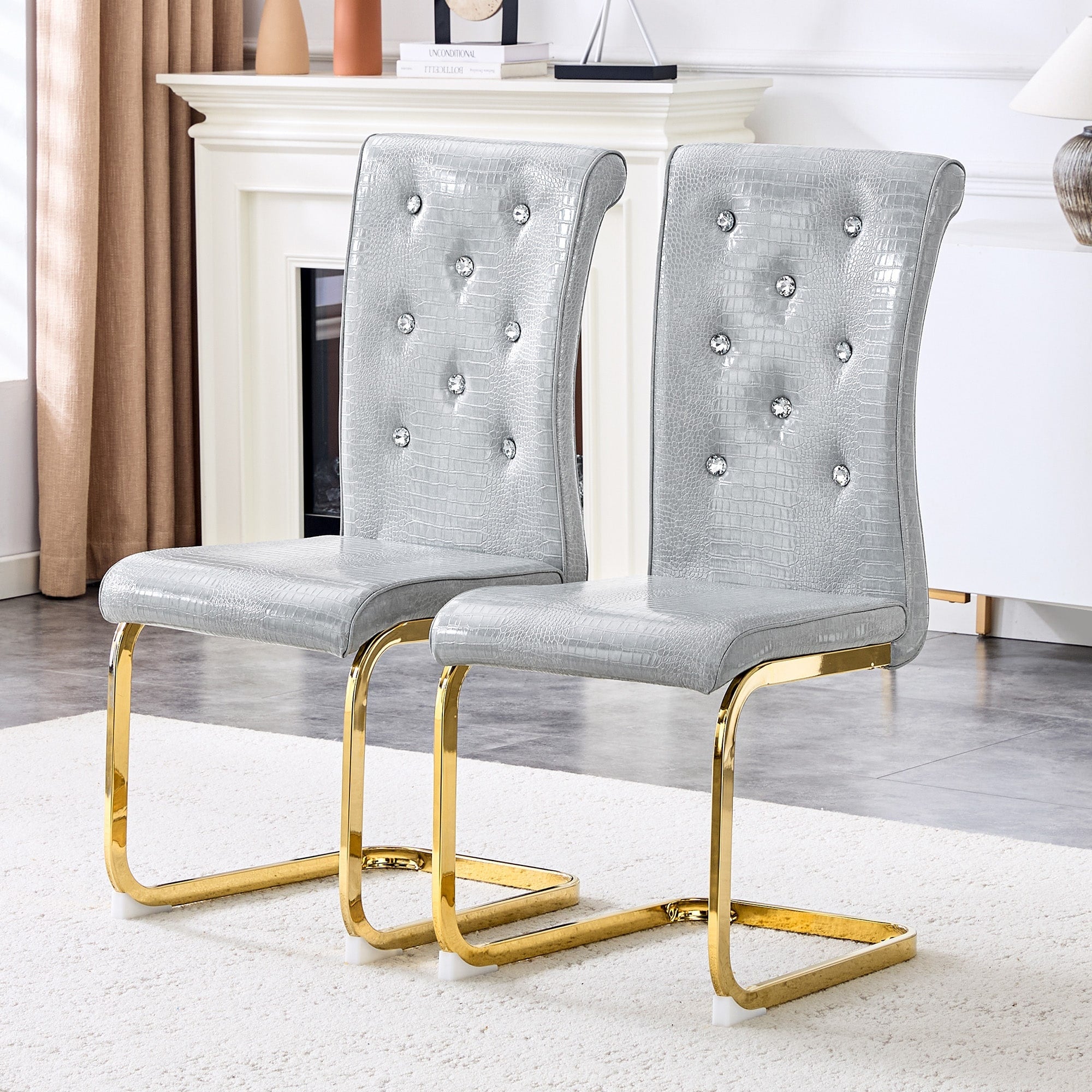 Set Of 2 Dining Chair Side Chair Kitchen Chair Leisure Chair Lounge Chair Gray Gold Office Chair Armless Chair