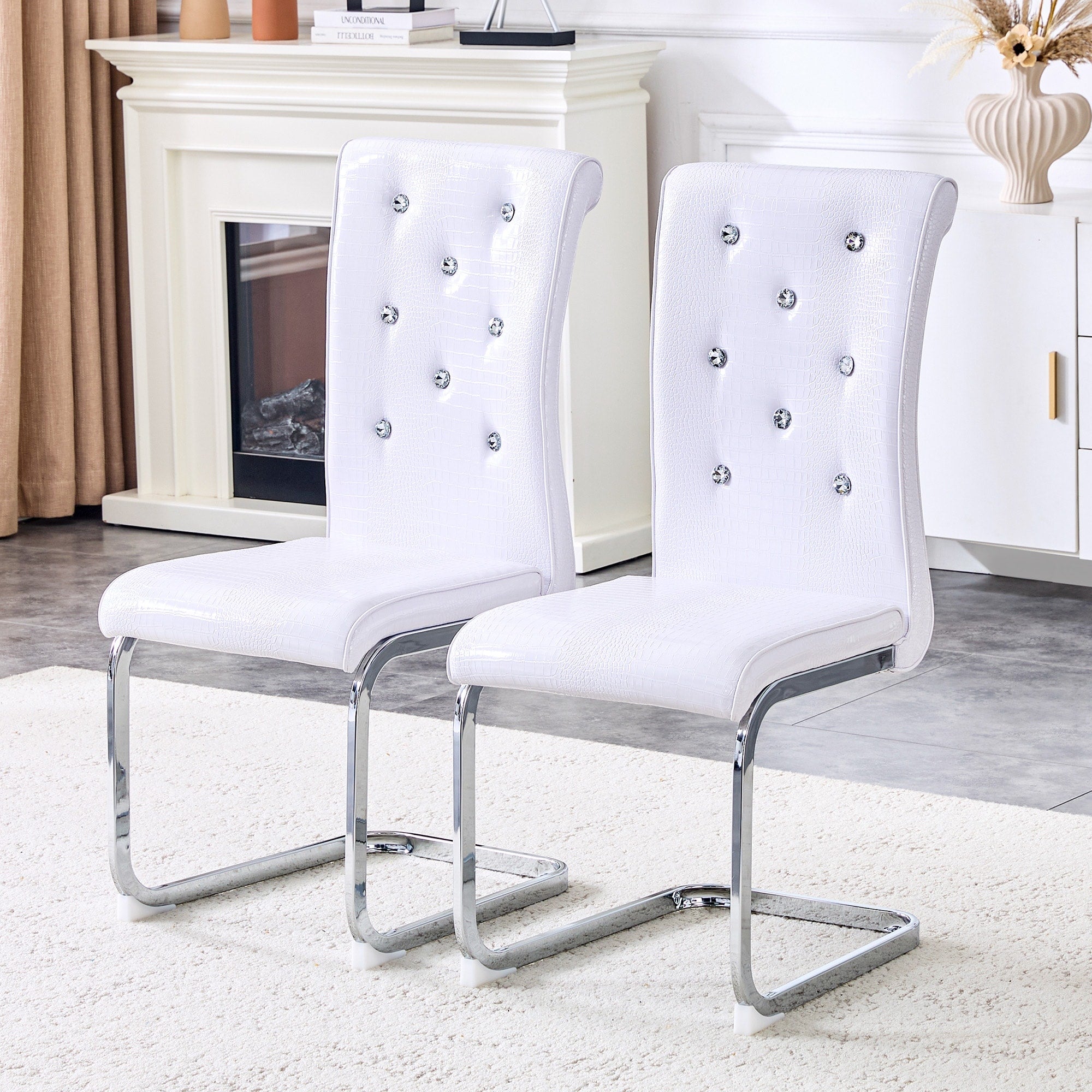 Set Of 2 Dining Chair White Side Chair Kitchen Chair Leisure Chair Lounge Chair Office Chair Armless Chair