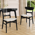 Set Of 2 Dining Chairs Upholstered Seat Rubberwood Legs Black Light Beige